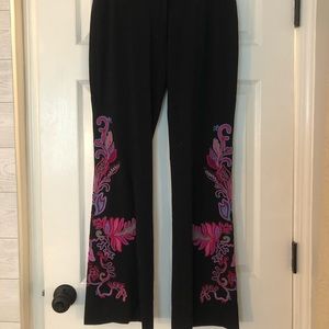 Black Embroidered Floral Cache Pants